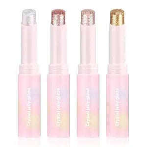 Crystal Jelly Glaze Stick Eyeshadow Stick, Hydrating Jelly Eyeliner Brightener Pencil Crayon, Lightweight Eye Brightener Makeup Glitter Eye Shadow (Multicolor, 4 colors)