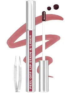Lip Stain Peel Off Lip Liner Stain with Tweezer, Long Lasting Matte Lip Tint Tattoo, Highly Pigmented Color Lip Makeup, Waterproof Lipstick, Transfer-proof Lipstain for Women, Nude Pink