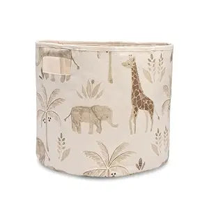 Crane Baby Fabric Round Nursery Storage Basket, Toy Storage, Safari Animal, 13"x12", Toy Basket, Baby Storage Organizer, Toy Organizers and Storage Bins, Baby Organizers and Storage, Toy Bins