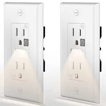 2 Pack SOZULAMP LED Night Light Outlet,Nightlight Electrical Outlets,Tamper Resistant(TR) Receptacle,125 V,15 Amp,2 Pole,3 Wire,White