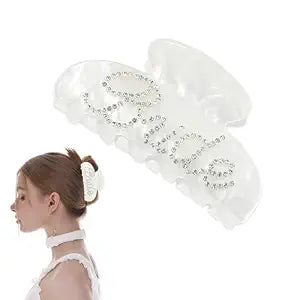 Bride Claw Hair Clip, Bride White Acrylic Hair Clips with Rhinestone Logo, Bachelorette Party Wedding Birthday Banana Barrettes Hair Decorations for Girl, Trendy Bridal Claws(White)