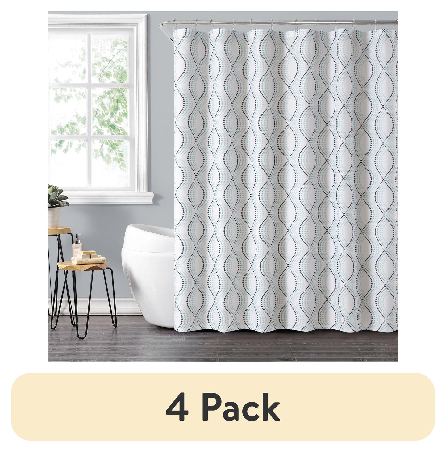 (4 pack) Mainstays 14-Piece Blue Dot Shower Curtain Set – 72" x 72" Fabric Curtain, PEVA Liner & Rust-Resistant Hooks, Easy-Clean Bathroom Upgrade