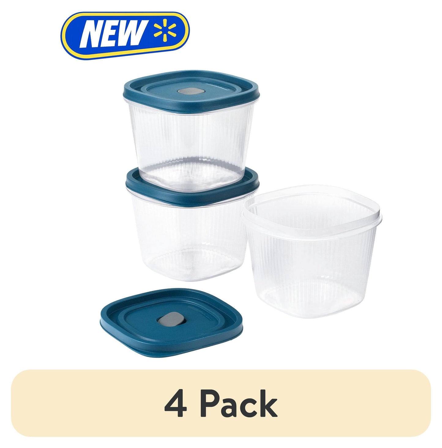 (4 pack) Mainstays Reusable Food Storage Container, Deep Medium Square, Plastic , 3 Pack – 3 Containers with Lids, 8.5 Cups, Ideal for Meal Prep