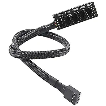 PWM Fan Hub, PC CPU Cooling 4 PIN/3PIN Power Fan Extension Cable Hub Splitter Adapter Sleeved Case for 12V Desktop Computer Cooler Fans 1 to 5 Way (15.7 Inch)