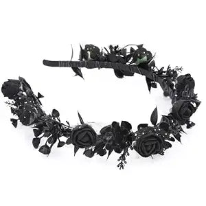 Black Floral Headpiece - Women's Elegant Lace Foam Rose Headband With Flowers for Hair Accessories, Wedding, Party, Birthday Gift, Photo Props