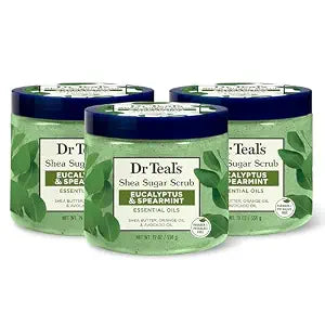 Dr Teal's Shea Sugar Scrub, Eucalyptus & Spearmint Essential Oils, 19 oz (Pack of 3)