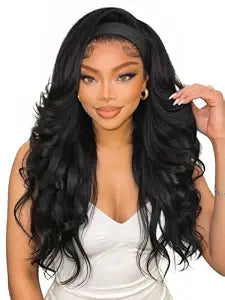 HANNE Yaki Wavy Flip Curls Curly Headband Wigs for Black Women Half Wig(1B)