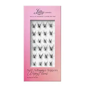 Lilly Lashes Self-Adhesive Wispy Flares Lash Clusters Toppers ��� Pre-Glued Clear-Band False Lashes for Effortless Application, 24 Hr All-Day Hold, Lightweight & Reusable Lash Exte