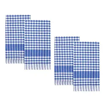 Talking Tables 4 x Blue Gingham Kitchen Tea Towels Table Linen Fabric Dish Cloths Large Checkered Cloth Napkins Absorbent Durable Soft Cotton Quick Drying, ECO Packaging 17 x 17 Inches