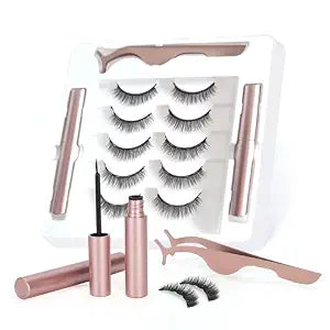 Magnetic eyelashes with eyeliner (5 pairs), is simple and convenient to wear, can be reused, glue-free, and can be used longer with 2 eyeliners (natural styles)