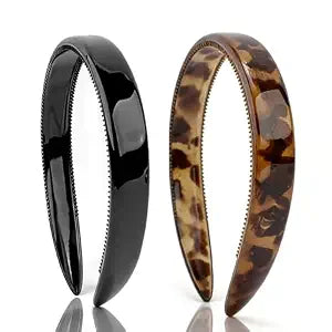AHONEY 2 Pack Black Tortoise Shell Headbands with Teeth for Women Fashion