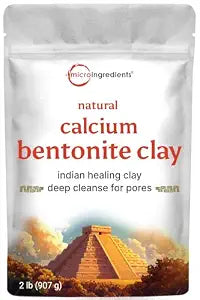 Micro Ingredients Natural Calcium Bentonite Clay Powder, 2lbs | Pure Indian Healing Clay for Body Detox & Deep Pore Cleanser | Great for Skin Care + Body & Face Mask | Gentle Absorption