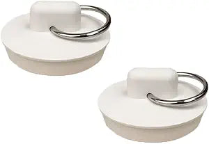 2-Pack White Rubber Sink Stoppers with Ring 1 1/2 Inch Drain Plug for Bathroom Sink, Bathtub, Kitchen