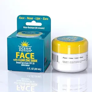 Ocean Potion Face Zinc SPF 50, Broad Spectrum UVA/UVB Protection, Clear Zinc Oxide Facial Sunscreen, Water-Resistant, Enriched with Aloe & Vitamin E, Oxybenzone-Free