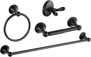 4 Piece Bathroom Accessory Set(Adjustable Towel Bar, Towel Ring, Toilet Paper Holder,Towel Robe Hook), Wall Mounted Bathroom Hardware Accessories Set,Oil Rubbed Bronze