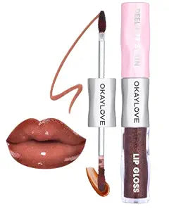 OKAYLOVE Peel Off Lip Stain & Shimmer Lip Gloss Set, CINAMMON ROLL, 2-in-1 Tinted Lipgloss 40H Long Lasting Lipstain, Hydrating Non-Drying Lip Tint Stain for Women Korean Makeup