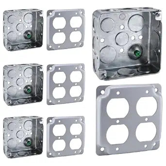 4"x4" Electrical Box with Cover, Metal Electrical Outlet Box Double Duplex 1-1/2'' Deep, 21.0 Cu. in. Capacity, 4 Set