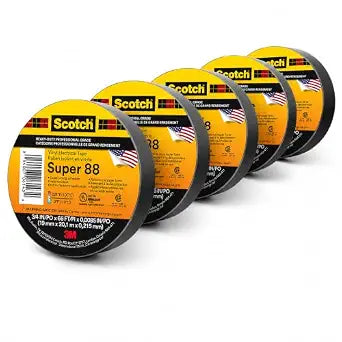 Scotch Super 88 Vinyl Electrical Tape, Black, 3/4 in x 66 ft, 5 Rolls