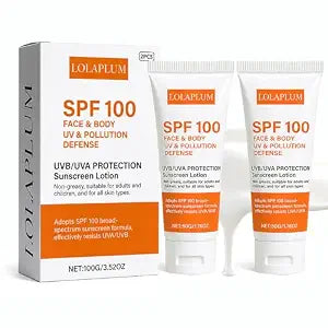SPF 100 Face & Body Sunscreen, Broad Spectrum Protection with Antioxidants, Oil-Free & Non-Greasy Sun Screen, Travel Size Sunblock, Lightweight Daily Moisturizer for Sun Sensitive Skin, 2 Pack MM