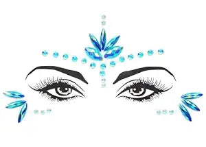 Mermaid Face Jewels Stick On Body Eye Makeup Gems Stickers Rhinestones for Halloween Rave Festival Carnival Party Costume Decoration (Blue)