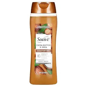 Suave Cocoa Butter + Shea Moisturizing Body Wash with Glycerin & Vitamin E, Hydrating Skin Cleanser For Soft, Smooth Skin, Long Lasting Scent, Paraben Free, 18 FL OZ