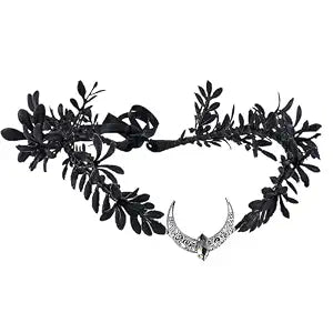 MOSTORY Black Moon Flower Crown - Handmade Gothic Elf Headpiece Woodland Dark Floral Headband Fairy Circlet for Renaissance Halloween Goth Wedding Party Cosplay Photo Shoot