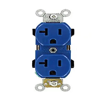 Leviton 20-Amp, 125 Volt, Industrial Heavy Duty Grade, Duplex Receptacle, Straight Blade, Self Grounding, 5352-BU, Blue