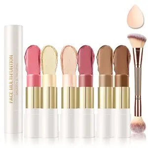 6 Colors Cream Bronzer Highlighter Contour and Blush Stick Makeup Kit