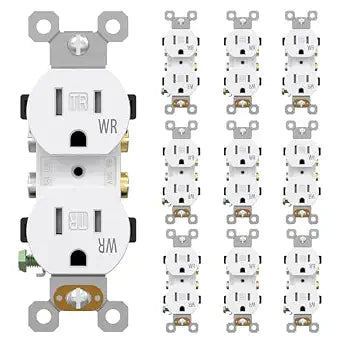 AIDA 15 Amps Outlets Duplex Electrical Receptacle Outlets,Tamper Resistant & Weather Resistance Electrical Receptacle, 2 Pole,3-Wire, Self-Grounding, NEMA 5-15R,UL Listed (10 Pack, White)