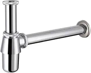 Round Bottle P-Trap, 1-1/4 Inch Adjustable Basin Sink Waste Drain Kit, Universal Anti-Odor Leakproof Lavatory Drain Pipe for Bathroom Countertop Wash Basin, Polished Chrome