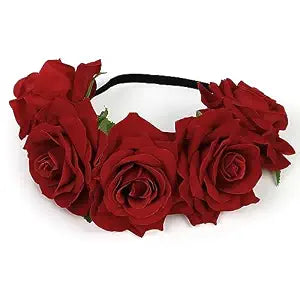WOVOWOVO Rose Flower Crown Floral Headbands for Women Red Fake Roses Headband for Festival Halloween Cosplay Costume Party Garland Wreath Hair Accessories