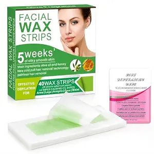 Facial Wax Strips for Women ��� 98% Natural Cold Wax Strips for Face & Eyebrows, Gentle Hair Removal for Upper Lip, Chin & Peach Fuzz, Hypoallergenic for Sensitive Skin, 40 Strips + 4 Wipes