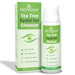 NOVEHA Tea Tree Eyelid Gel Cleanser with Pro-Vitamin B5, Hyaluronic Acid & Cucumber Extract ��� Gentle Daily Cleansing for Eyelids & Lashes ��� Plant-Based Formula ��� 50mL