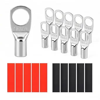 10PCS 10 Gauge Wire Connectors with Heat Shrink Tubing, Battery Terminal Ends, Tinned Copper Ring Terminals for AWG 12-10 - for Automotive, RV, Solar & Outdoor Power Equipment (SC6-8)