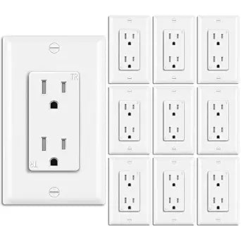 BESTTEN 10PK 15 Amp Tamper-Resistant Decor Receptacle Outlet w/Wallplate