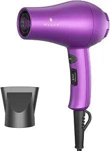 Wazor Compact 1000W Blow Dryer for Kids & Pour Painting Mini Travel Hair Dryer for RV, Ionic Lightweight Dryer with Concentrator, Cool Shot Button, Purple