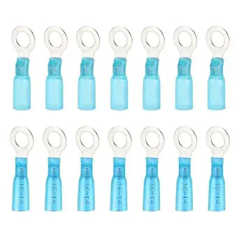 60pcs 1/4"(M6) Heat Shrink Ring Terminals Blue 16-14 Gauge Tinned Copper Ring Terminals Eyelet Wire Connectors Brazed-Seam Insulated Electrical Crimp Wire Terminals for Boat Truck Stereo Car