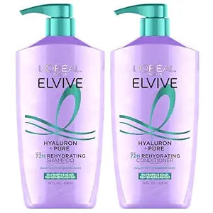 L'Oreal Paris Elvive Hyaluron + Pure Shampoo and Conditioner Set, Clarifying Shampoo and Rehydrating Conditioner with Salicylic Acid and Hyaluronic Acid, 56 Fl Oz Set