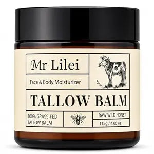 Beef Tallow for Skin with Raw Honey, Whipped 100% Organic Grass-Fed Beef Tallow for Body & Face, Daily Moisturizer and Hydration Cream for Dry & Sensitive Skin (4oz, Unscented)