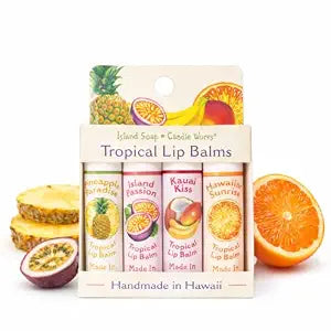 Island Soap & Candle Works Tropical Lip Balm Stick Sample Pack – 4 Pack Assorted Flavors – Moisturizing Lip Balm Sticks – Smooth, Nourishing Formula – Handmade in Hawaii