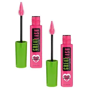 Maybelline Great Lash Lots Of Lashes Washable Mascara,Volumizing,Thickening and Curling Mascara,Brownish Black,(Pack of 2)
