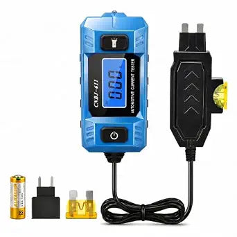 Automotive Circuit Fault Probe Tester, 20A 48V Car Circuit Tester, 0.01A Resolution Inline Current Monitor with Backlit LCD & LED Work Light, Mini & Standard Blade Fuse Compatible