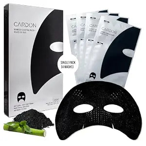 Cardon Charcoal Face Mask for Men w/Beard Oil - Hydrating Face Mask - 4ct