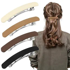 ATODEN Hair Clips 4Pcs Neutral Flat Matte French Barrettes for Thin Fine Hair - Hair Pins and Accessories for Women Girls in Beige, Khaki, Brown, Black for Short to Medium Hair