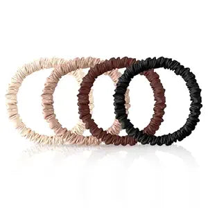 4Pcs Mulberry Silk Scrunchies Set, Silk Hair Ties Elastic for Women, Skinny Scrunchies Reduces Breakage for All Hair Types