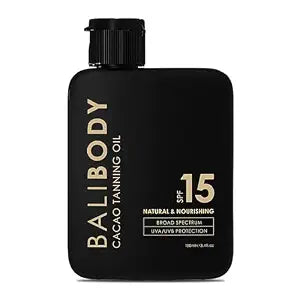 Bali Body Cacao Tanning Oil SPF 15 | For Deep Natural-Looking Sun Tan Glow | Hydrating Sun-Tanning Oil Made from Organic Cacao, Chocolate Tint | Vegan, Cruelty Free, Australian Made (100ml/3.4 fl oz)