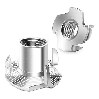 100Pcs 1/4-20 Nut, 304 Stainlee Steel 1/4 20 Nut Hardware Nuts, 4-Pronged Tee Blind Nuts Threaded Insert T Nuts 1/4-20" for Wood Working, Funiture, Rock Climbing Holds, Cabinet by Mywish