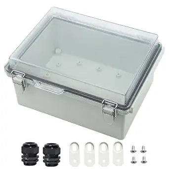 Zulkit Junction Box ABS Plastic Dustproof Waterproof IP67 Electrical Boxes Hinged Shell Outdoor Universal Project Enclosure Grey Clear Cover, Stainless Steel Buckles 8.7 x 6.7 x 4.3 Inch