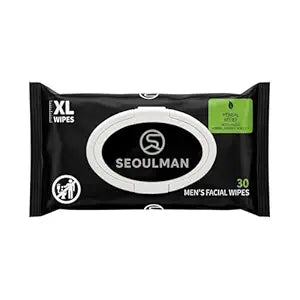 Seoulman Face Wipes for Men – All-In-One Skincare Cleansing Wipes with Niacinamide, Cica & Hyaluronic Acid – Alcohol-Free, pH Balanced – Extra Large, 30 Count