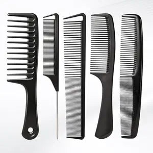 5PCS Hair Comb Set - Professional Wide & Fine Tooth Rat Tail Combs for Men Women,Carbon Fiber Comb for Hair Cutting Styling Braiding Parting Teasing Tools(Black)